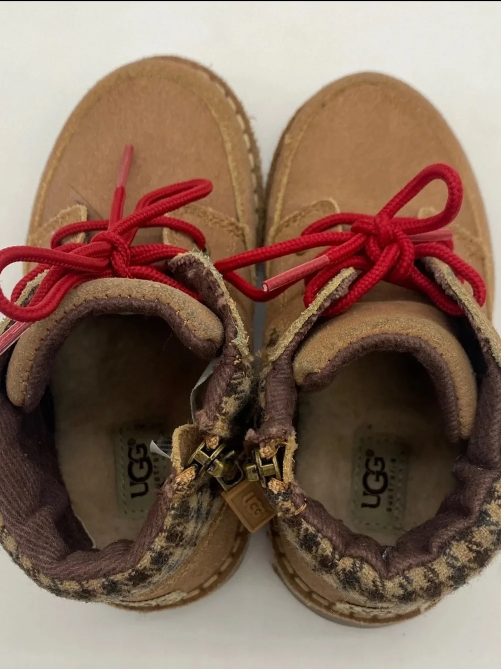 UGG Orin Toddler Brown Suede Boots with Red Laces